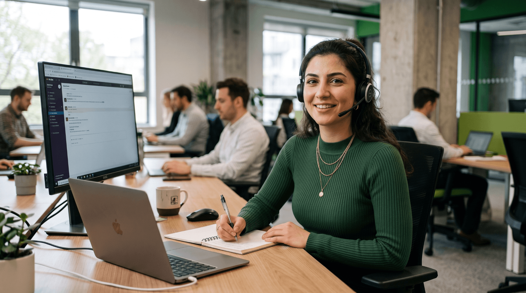 Agent working in an Arventa-powered contact center office
